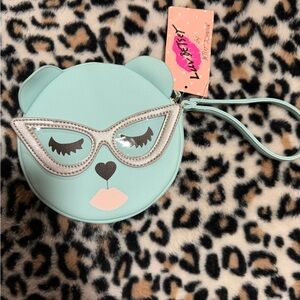 Betsey Johnson Aqua Bear Kids Bag with Silver Accents